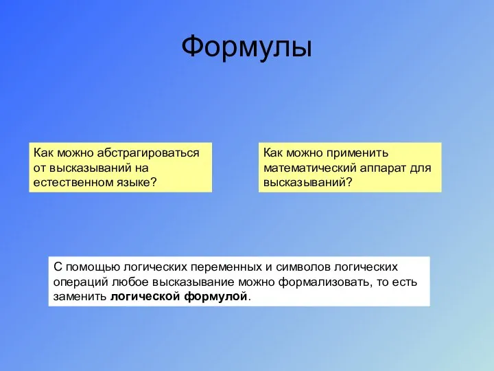 Формулы Как можно абстрагироваться от высказываний на естественном языке? Как можно