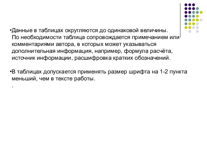 Данные в таблицах округляются до одинаковой величины. По необходимости таблица сопровождается