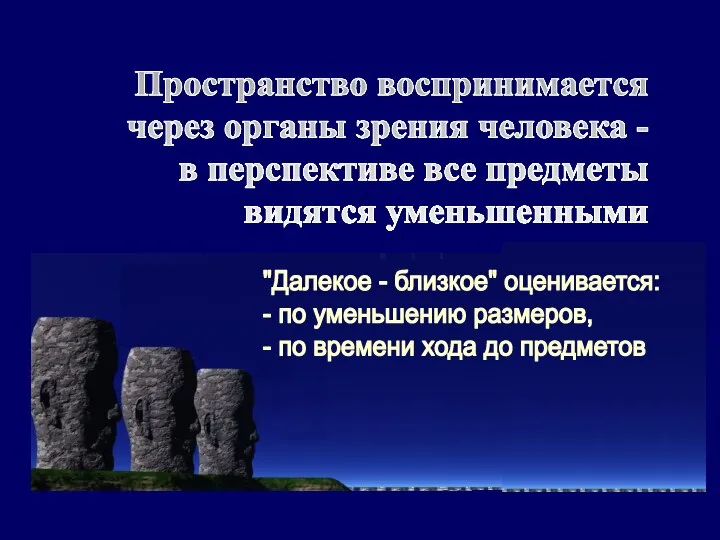 Пространство воспринимается через органы зрения человека - в перспективе все предметы