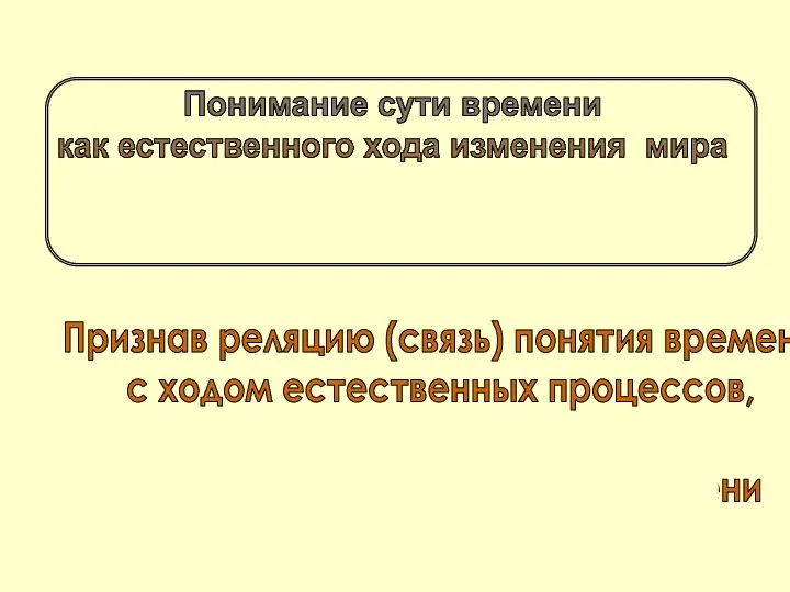 Понимание сути времени как естественного хода изменения мира является содержанием реляционной