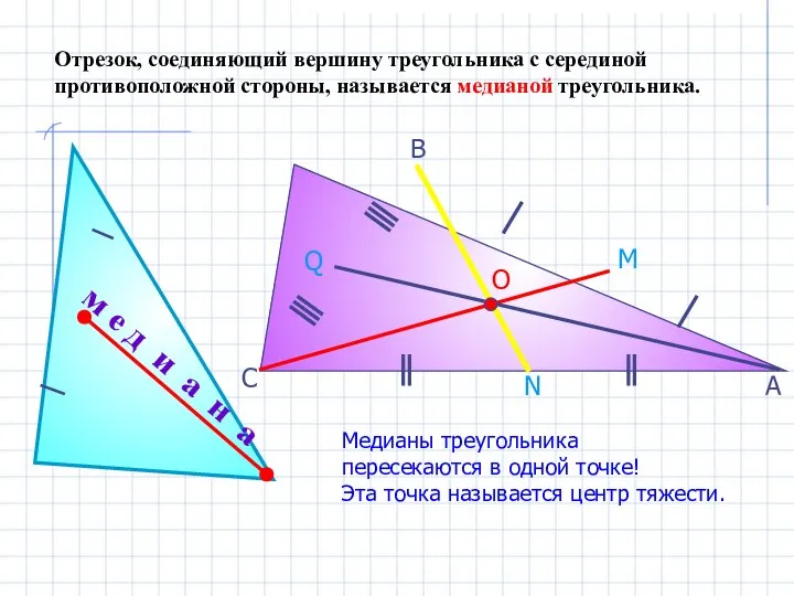 м е д и а н а Отрезок, соединяющий вершину треугольника
