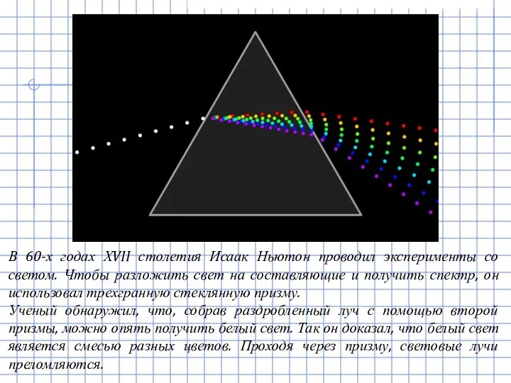 В 60-х годах ХVII столетия Исаак Ньютон проводил эксперименты со светом.