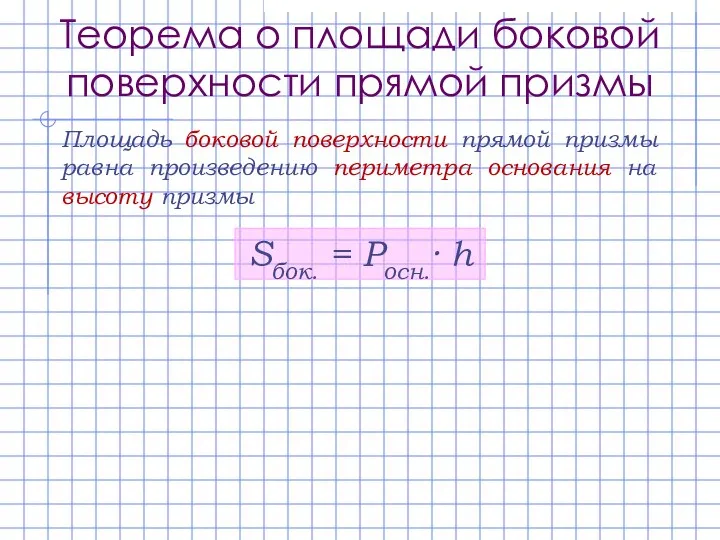Теорема о площади боковой поверхности прямой призмы Площадь боковой поверхности прямой