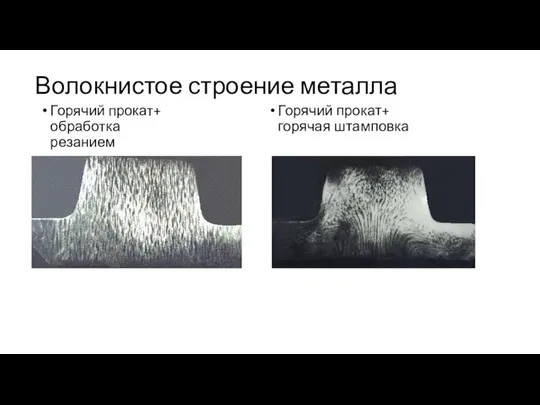 Волокнистое строение металла Горячий прокат+ обработка резанием Горячий прокат+ горячая штамповка