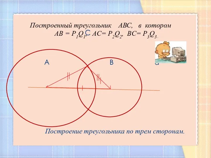 C A B а Построение треугольника по трем сторонам. Построенный треугольник