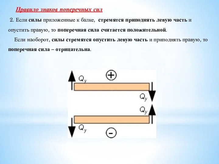 Правило знаков поперечных сил 2. Если силы приложенные к балке, стремятся