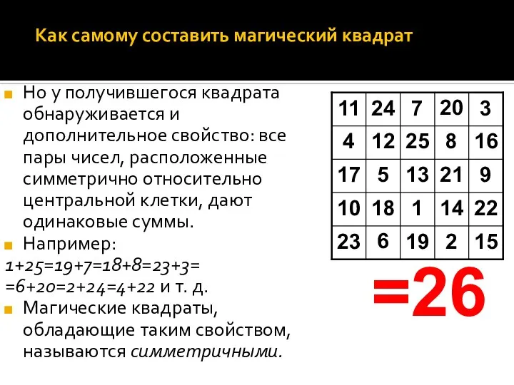 Как самому составить магический квадрат Но у получившегося квадрата обнаруживается и