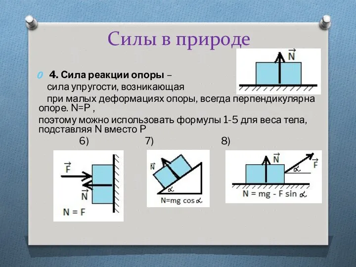 Силы в природе 4. Сила реакции опоры – сила упругости, возникающая