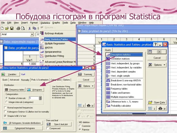 Побудова гістограм в програмі Statistica