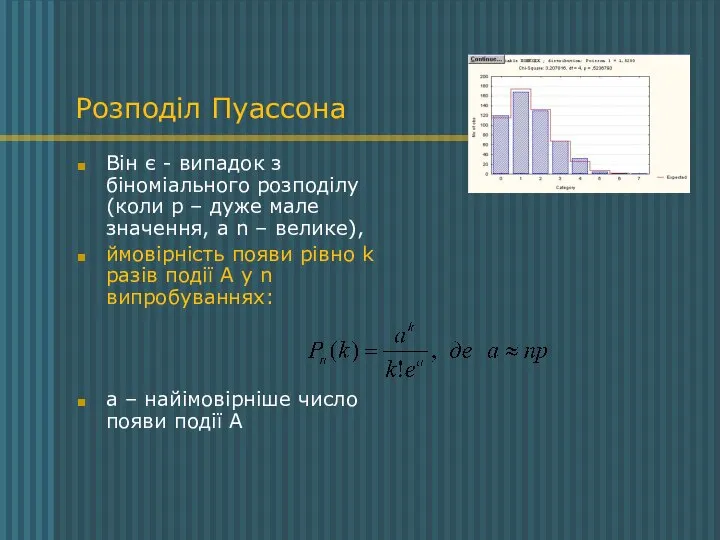 Розподіл Пуассона Він є - випадок з біноміального розподілу (коли р