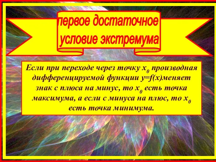 Если при переходе через точку х0 производная дифференцируемой функции y=f(x)меняет знак