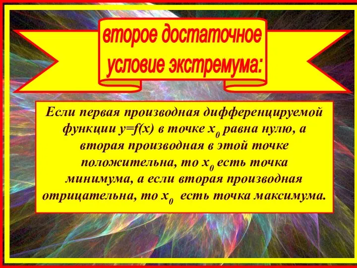 Если первая производная дифференцируемой функции y=f(x) в точке х0 равна нулю,