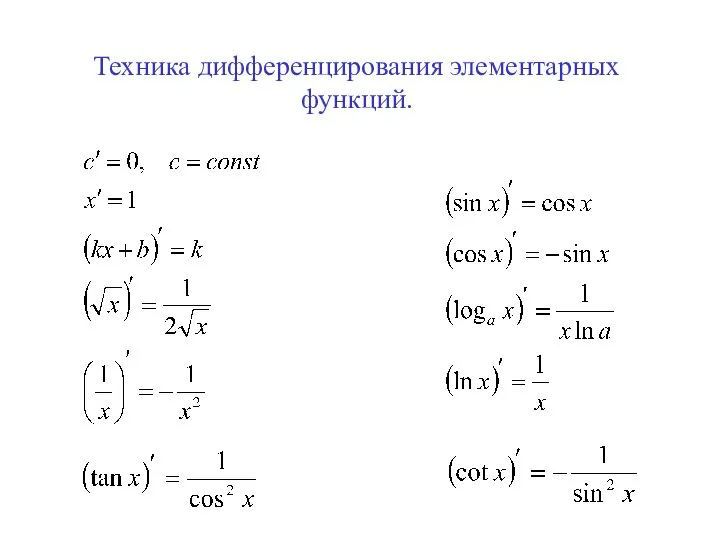 Техника дифференцирования элементарных функций.