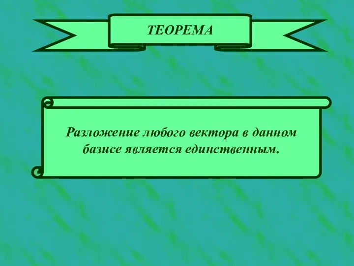 ТЕОРЕМА Разложение любого вектора в данном базисе является единственным.