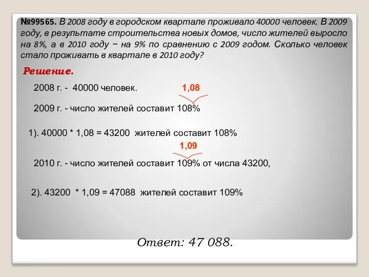 №99565. В 2008 году в городском квартале проживало 40000 человек. В