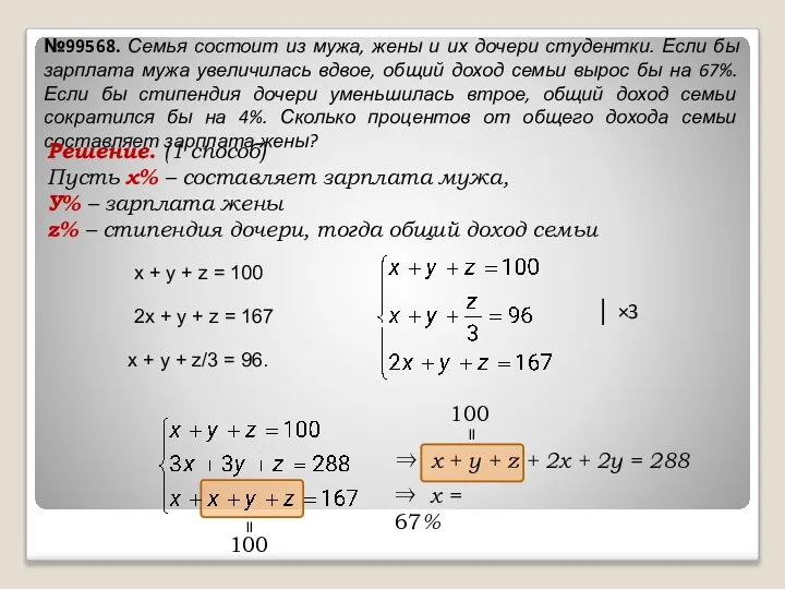 №99568. Семья состоит из мужа, жены и их дочери студентки. Если