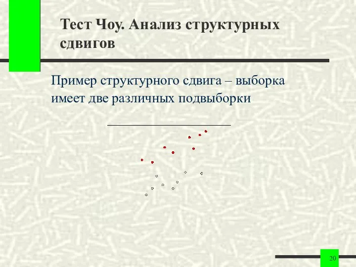 Тест Чоу. Анализ структурных сдвигов Пример структурного сдвига – выборка имеет две различных подвыборки