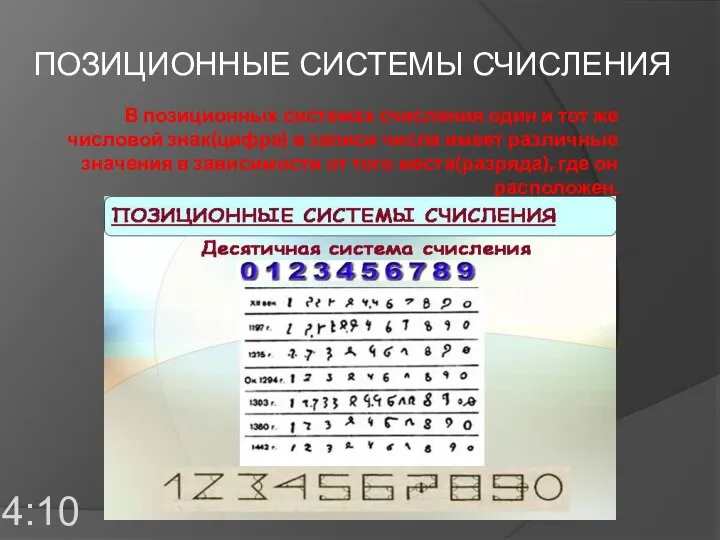 В позиционных системах счисления один и тот же числовой знак(цифра) в