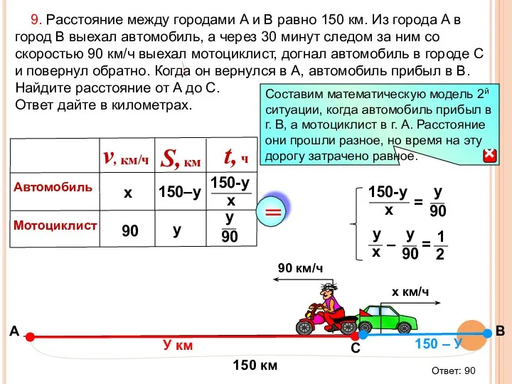 9. Расстояние между городами A и B равно 150 км. Из