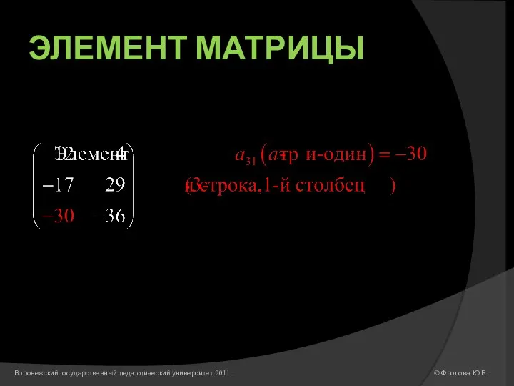 ЭЛЕМЕНТ МАТРИЦЫ © Фролова Ю.Б. Воронежский государственный педагогический университет, 2011