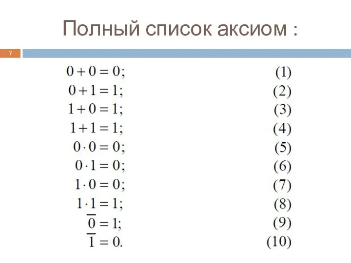 Полный список аксиом :