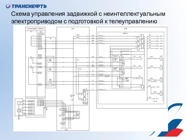 Схема управления задвижкой с неинтеллектуальным электроприводом с подготовкой к телеуправлению