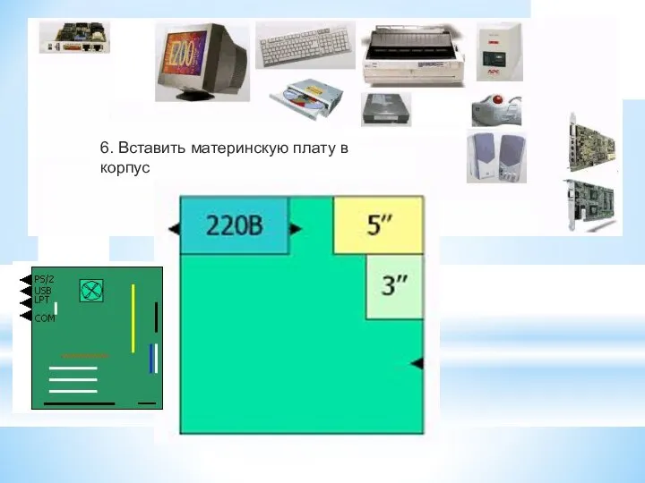 6. Вставить материнскую плату в корпус