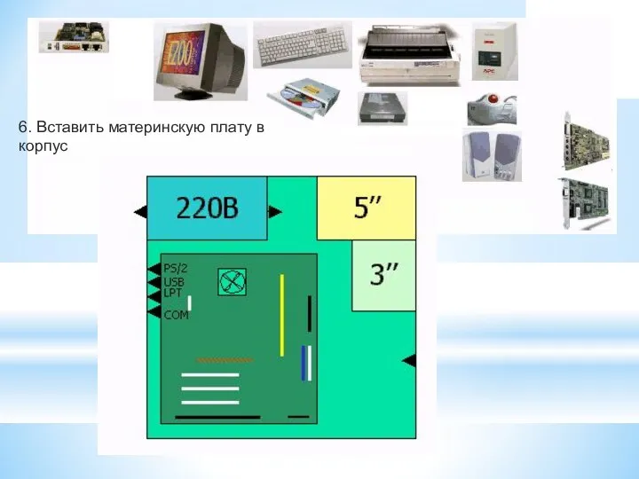 6. Вставить материнскую плату в корпус