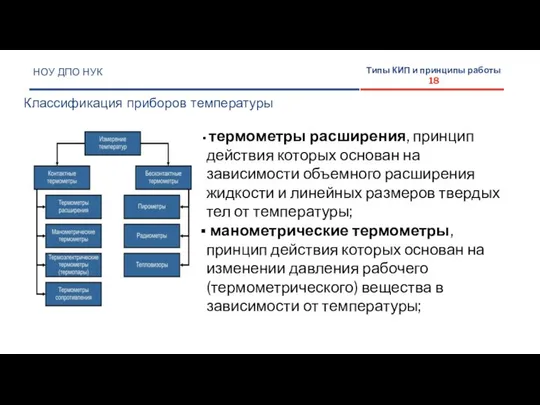 НОУ ДПО НУК Классификация приборов температуры Типы КИП и принципы работы