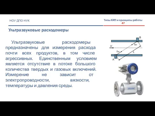 НОУ ДПО НУК Ультразвуковые расходомеры Типы КИП и принципы работы 47