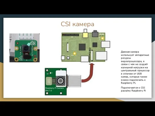 CSI камера Данная камера использует аппаратные ресурсы видеопроцессора, в связи с