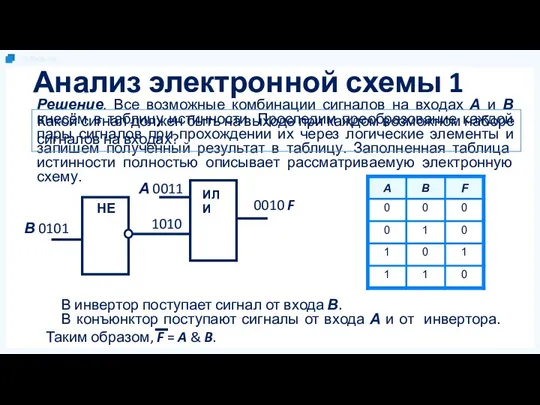 Решение. Все возможные комбинации сигналов на входах А и В внесём