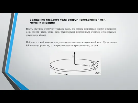 Вращение твердого тела вокруг неподвижной оси. Момент инерции Пусть частицы образуют