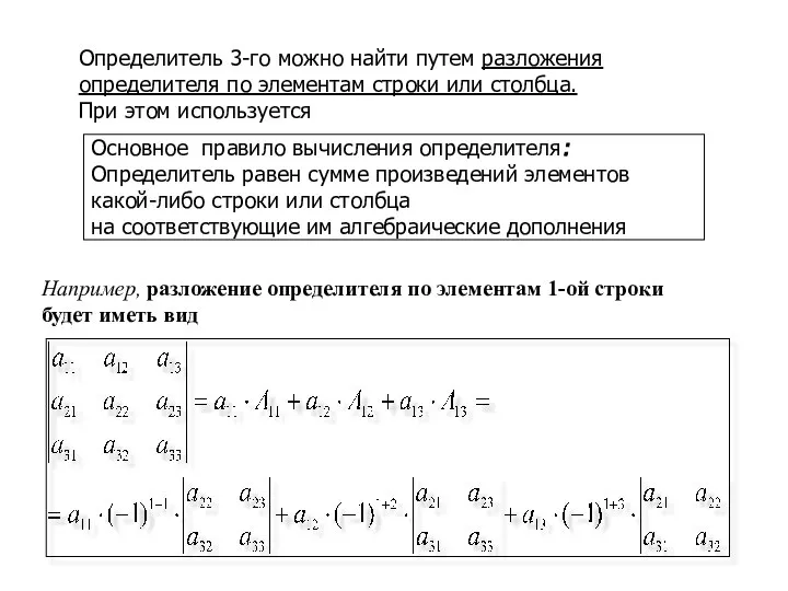 Определитель 3-го можно найти путем разложения определителя по элементам строки или