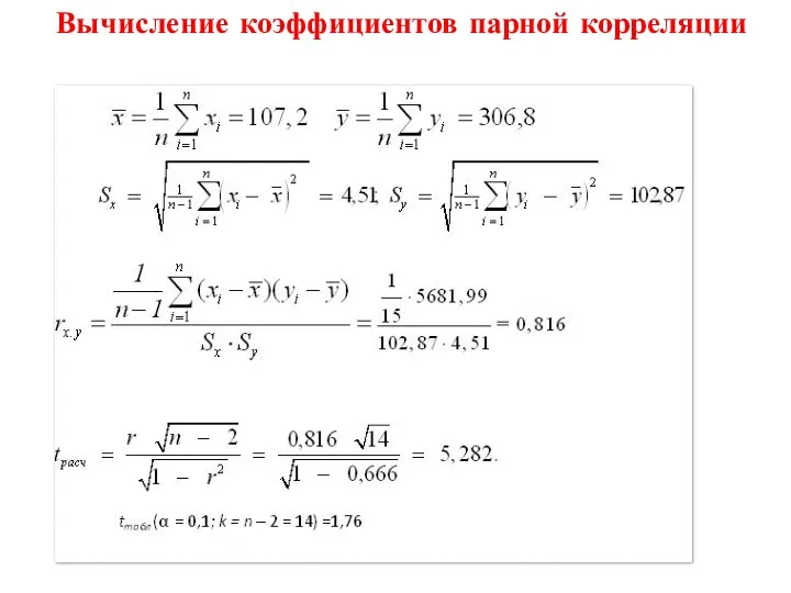 Вычисление коэффициентов парной корреляции