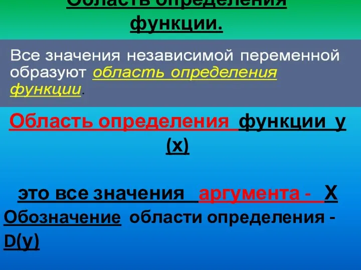 Область определения функции. Область определения функции у(х) это все значения аргумента