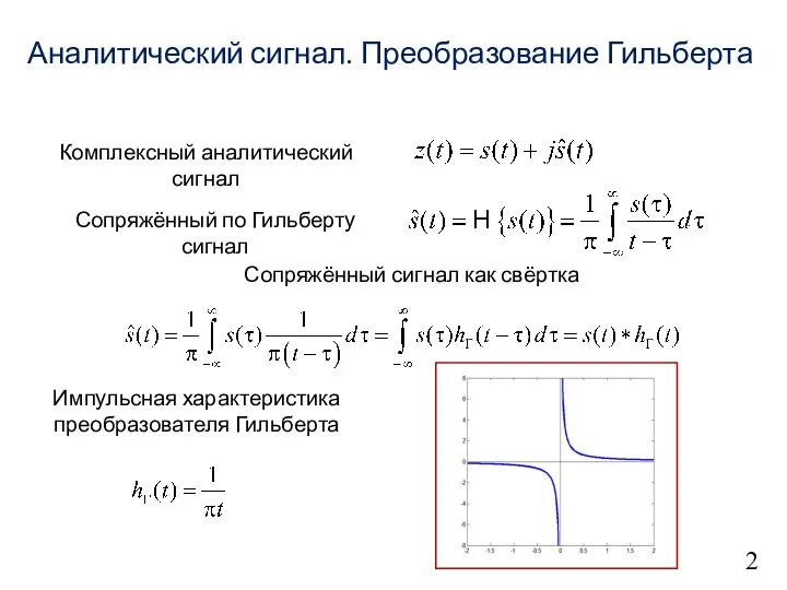 2 Комплексный аналитический сигнал Аналитический сигнал. Преобразование Гильберта Сопряжённый по Гильберту