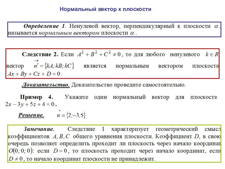 Нормальный вектор к плоскости