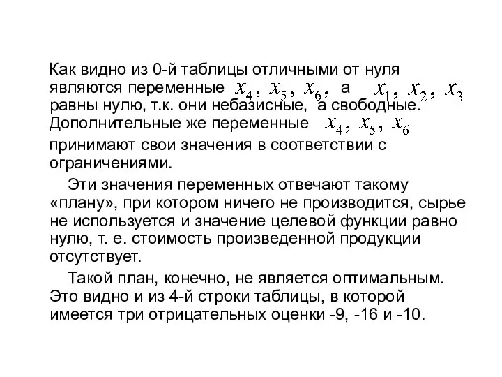 Как видно из 0-й таблицы отличными от нуля являются переменные а