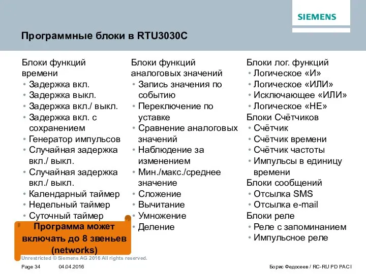 Программные блоки в RTU3030C Блоки функций времени Задержка вкл. Задержка выкл.