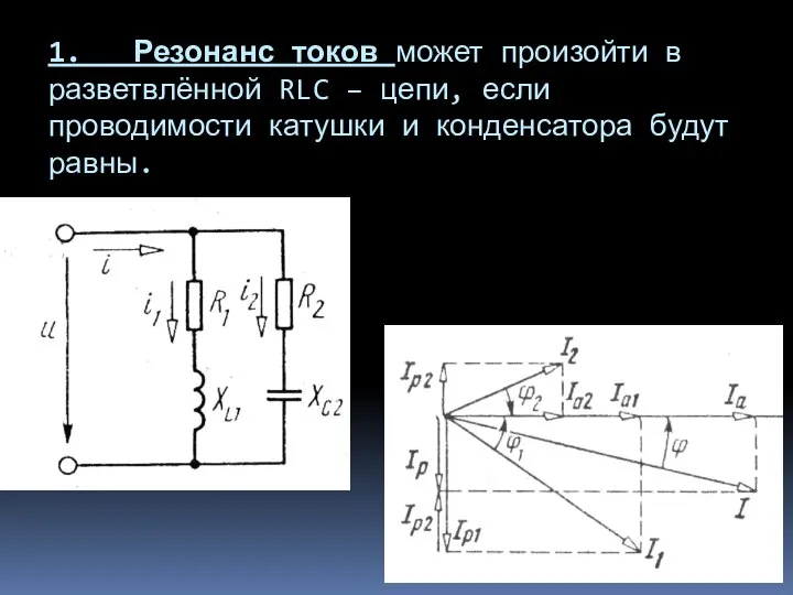 1. Резонанс токов может произойти в разветвлённой RLC – цепи, если