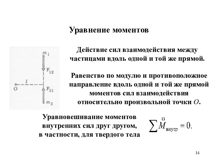 Уравнение моментов Действие сил взаимодействия между частицами вдоль одной и той