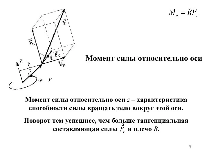 Момент силы относительно оси z – характеристика способности силы вращать тело