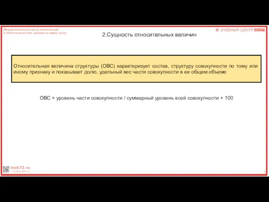 ОВС = уровень части совокупности / суммарный уровень всей совокупности ×