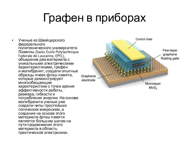 Графен в приборах Ученые из Швейцарского федерального политехнического университета Лозанны (Swiss