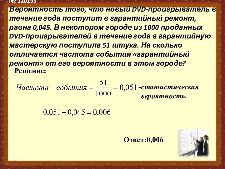 № 320195 Вероятность того, что новый DVD-проигрыватель в течение года поступит