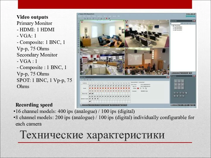 Технические характеристики Recording speed 16 channel models: 400 ips (analogue) /