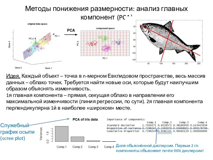 Методы понижения размерности: анализ главных компонент (PCA) Идея. Каждый объект –