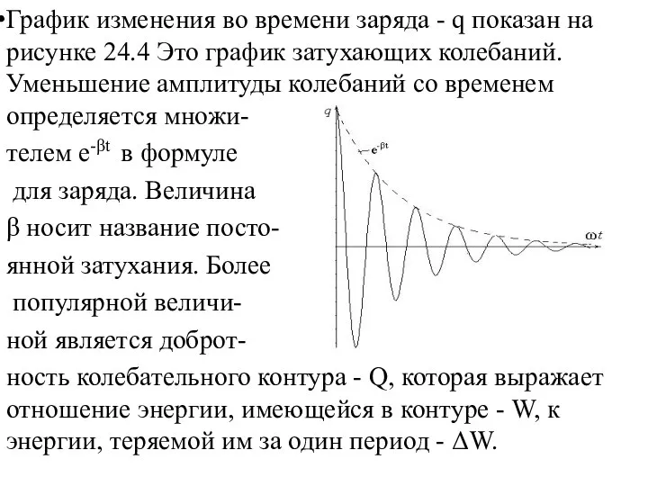 График изменения во времени заряда - q показан на рисунке 24.4