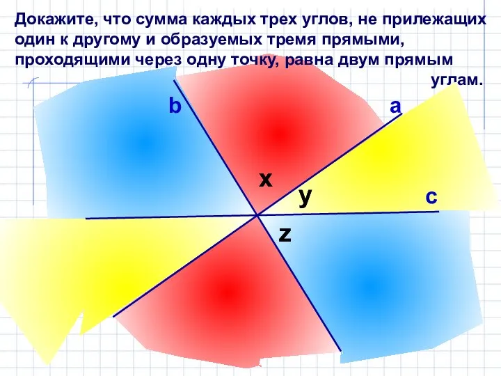 Докажите, что сумма каждых трех углов, не прилежащих один к другому